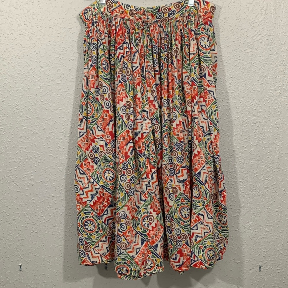 KZK Vintage 1993 Boho Print Green, Orange, Blue‎ Broomstick Maxi Skirt size M